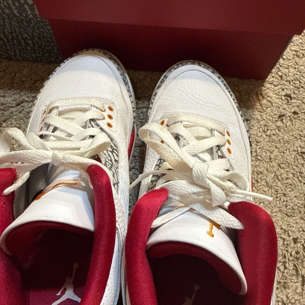 Jordan Red and White Sneakers with Orange Details